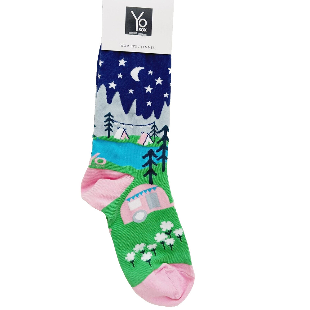 Yo Sox Socks Crew Women Boy Happy Camper Glamping RV Tent Teardrop Trailer NWT